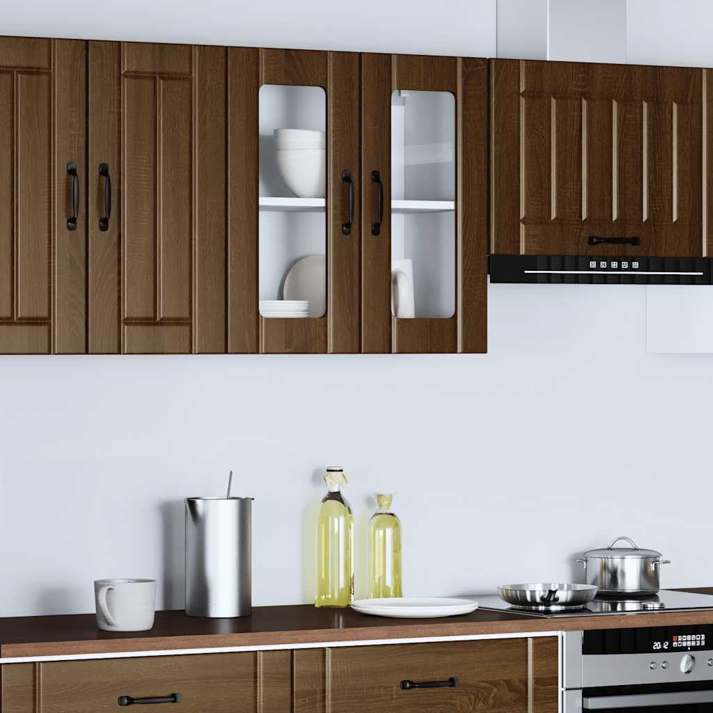 Lucca - Armadietto da cucina sospeso con anta in vetro, effetto rovere marrone, 60 x 31 x 60 cm, montaggio a parete, per dispensa, utensili da cucina, versatile