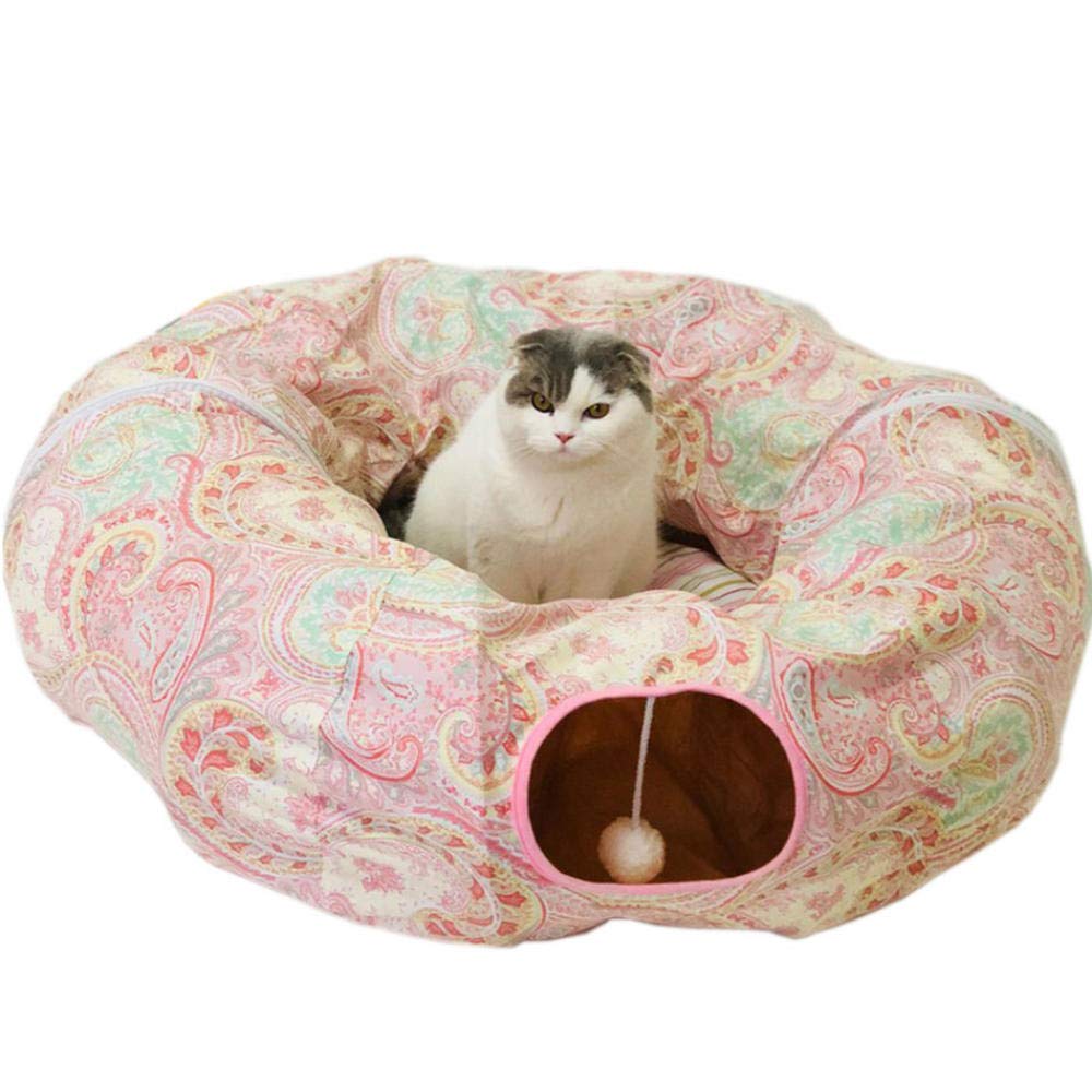 Chengyu Tunnelbett Für Katzen - Mit Kissen, Plüschig, Zusammenklappbar, 183 Cm, Grau-weiß