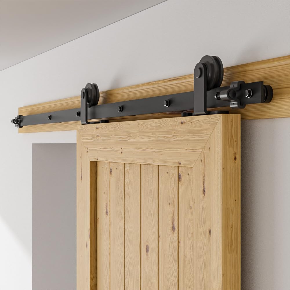 TSMST 7FT/213CM Binario per Porta Scorrevole, Nero e Rustico Kit Accessori