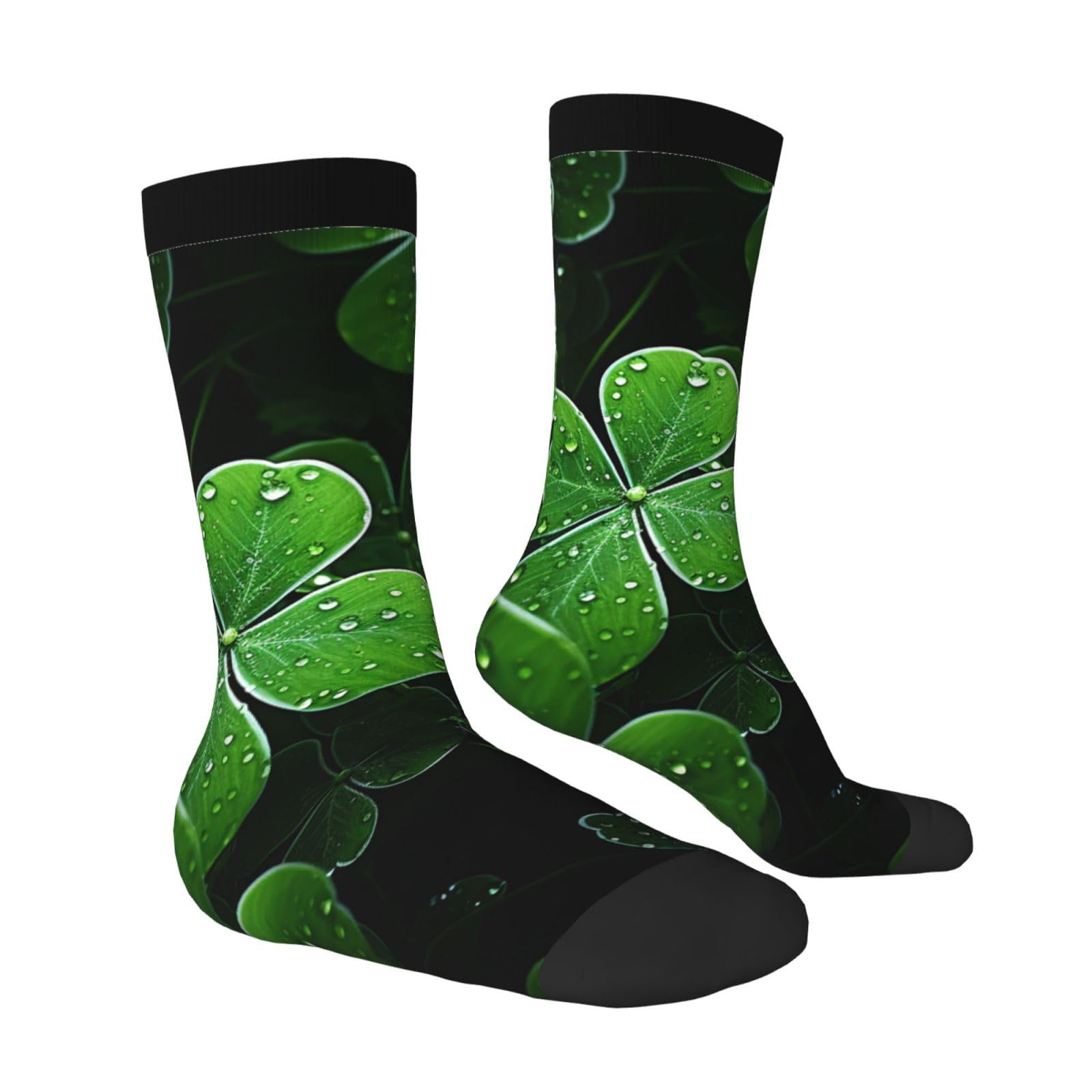 LZQPOEAS St Patricks Day Leaves Athletic Socks Unisex Cushioned Crew Socks Hiking Running Calf Sock Soft Above Ankle Sock