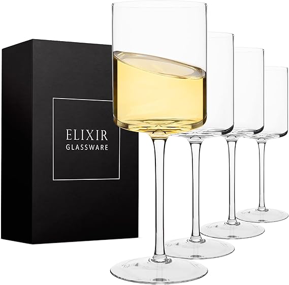 Square Wine Glasses Set of 4 Crystal Wine Glasses 14oz