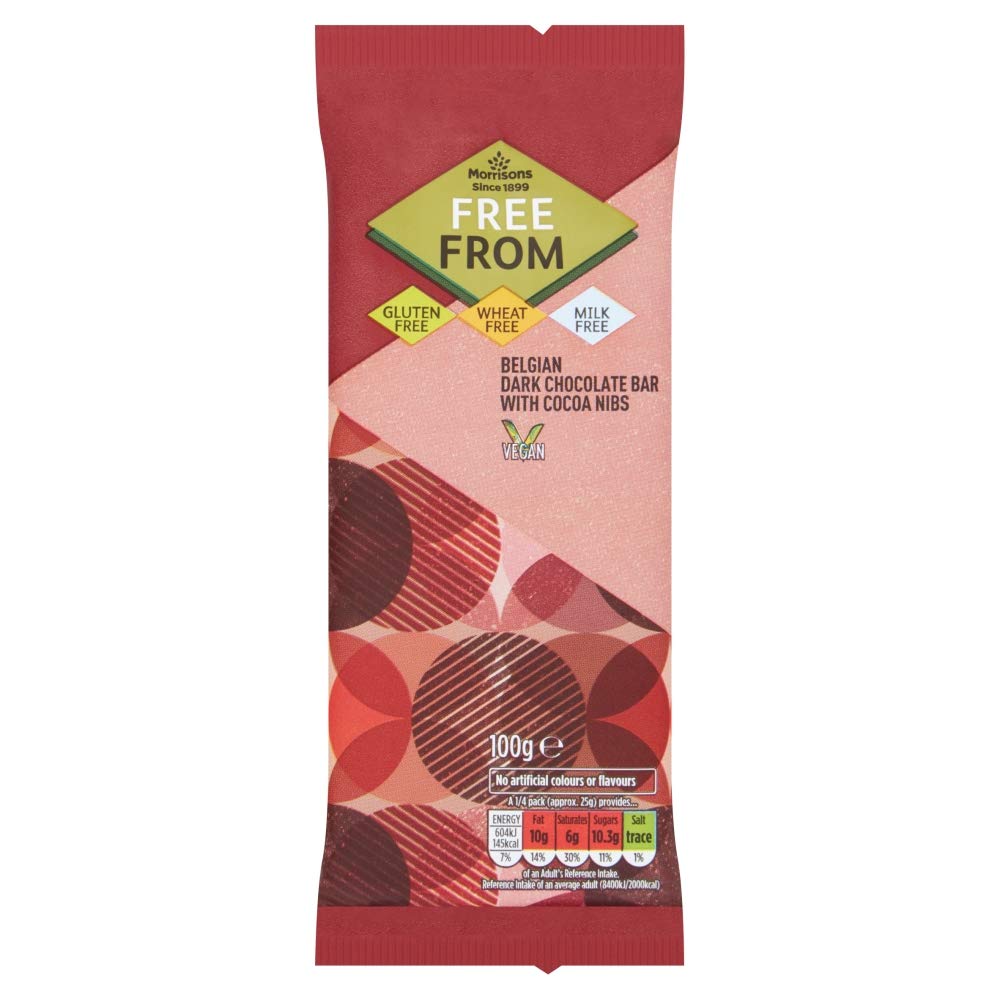 Morrisons Free from Dark Chocolate and Cacao Nibs, 100 g