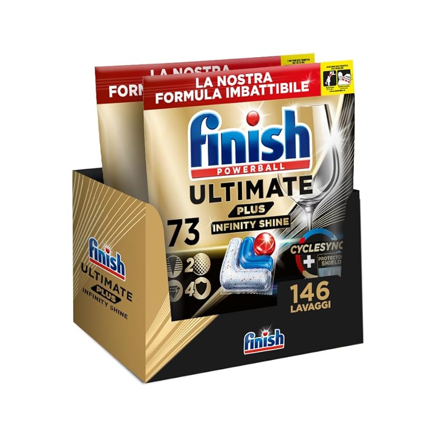 Immagine del prodotto Finish Ultimate PLUS Infinity Shine Pastiglie Lavastoviglie, 146 Capsule Lavastoviglie, Pastiglie per Lavastoviglie con Scudo Protettivo contro lo Sporco e i Residui Incrostati