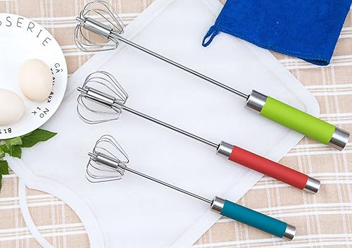 Miniatura 6 de Batidor de huevo semiautomático de acero inoxidable - Batidora giratoria de empuje manual de 3 piezas