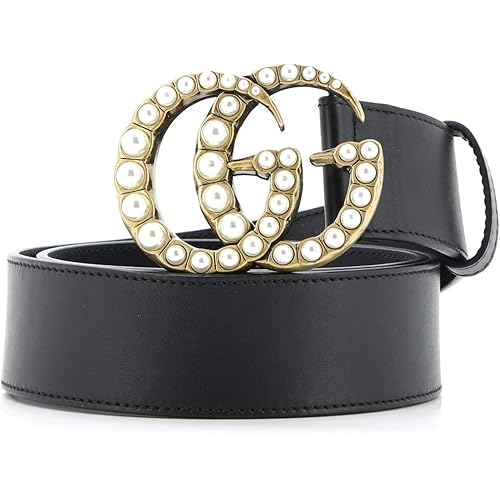 Gucci, Pre-Loved Pearly GG Marmont Belt Leather Wide, Black