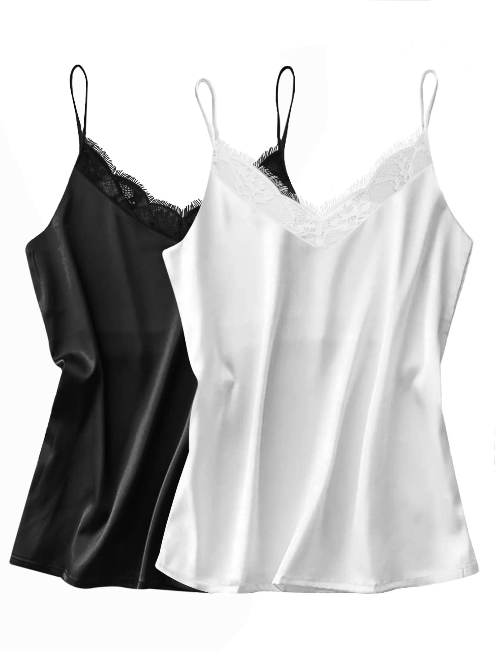 EkouaerWomen's Stain Camisole PCS Cami Tank Top Lace Silk Basic V-Neck  Spaghetti Strap Tops