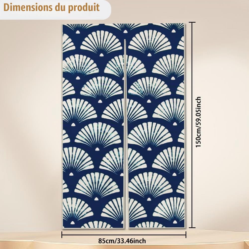 CHGCRAFT Rideau Porte Éventail Blanc pour D'Entrée Style Japonais Rideaux Séparation Pièce à Motif Indigo Rideau de Portes Pliantes pour Placard Chambre à Coucher Salon Porte D'Entrée 59x33 Pouce