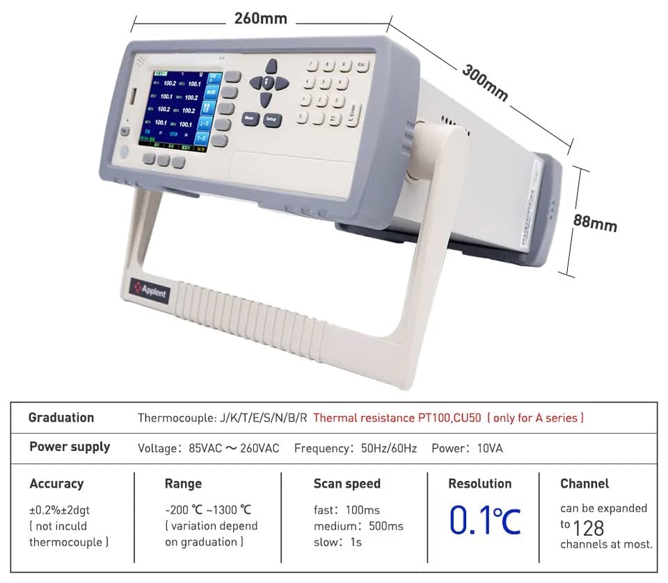 Industrial Temperature Data Logger 32 Channel Temperature Meter Thermometer Multi-Point Temperature Measurement with Thermocouple J/K/T/E/S/N/B/R Accuracy 0.2%+1℃ Resolution 0.1℃