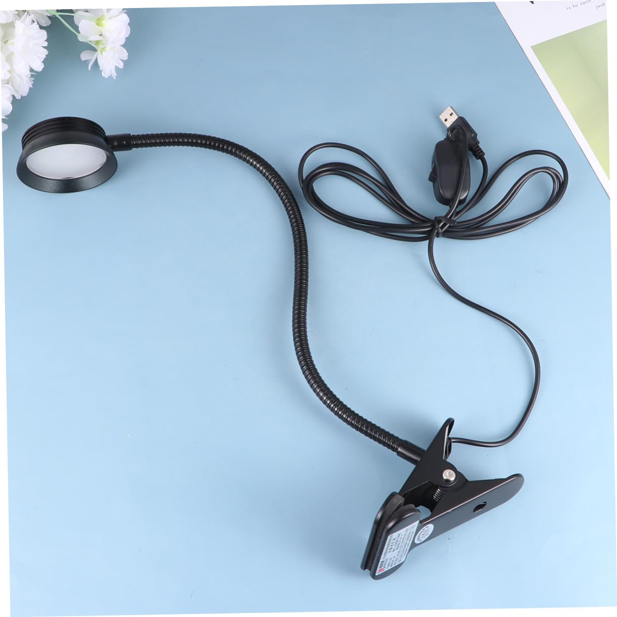 Lampada da Lettura LED a Clip 4w Collo Flessibile e USB | Doppia Regolazione 2 Livelli, Paralume per Uso Notturno, Cavo Incluso, Finitura Nero Metallo