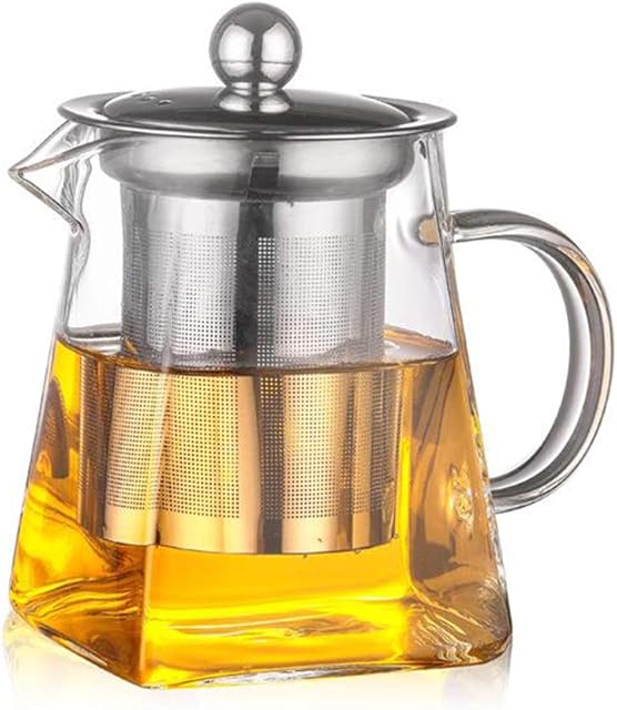 Square Glass Teapots, ANSUG 550 ml Clear Heat Resistant GlassTea Pots - Stainless Steel Tea Infuser and Strainers Safe for Microwavable and Stovetop