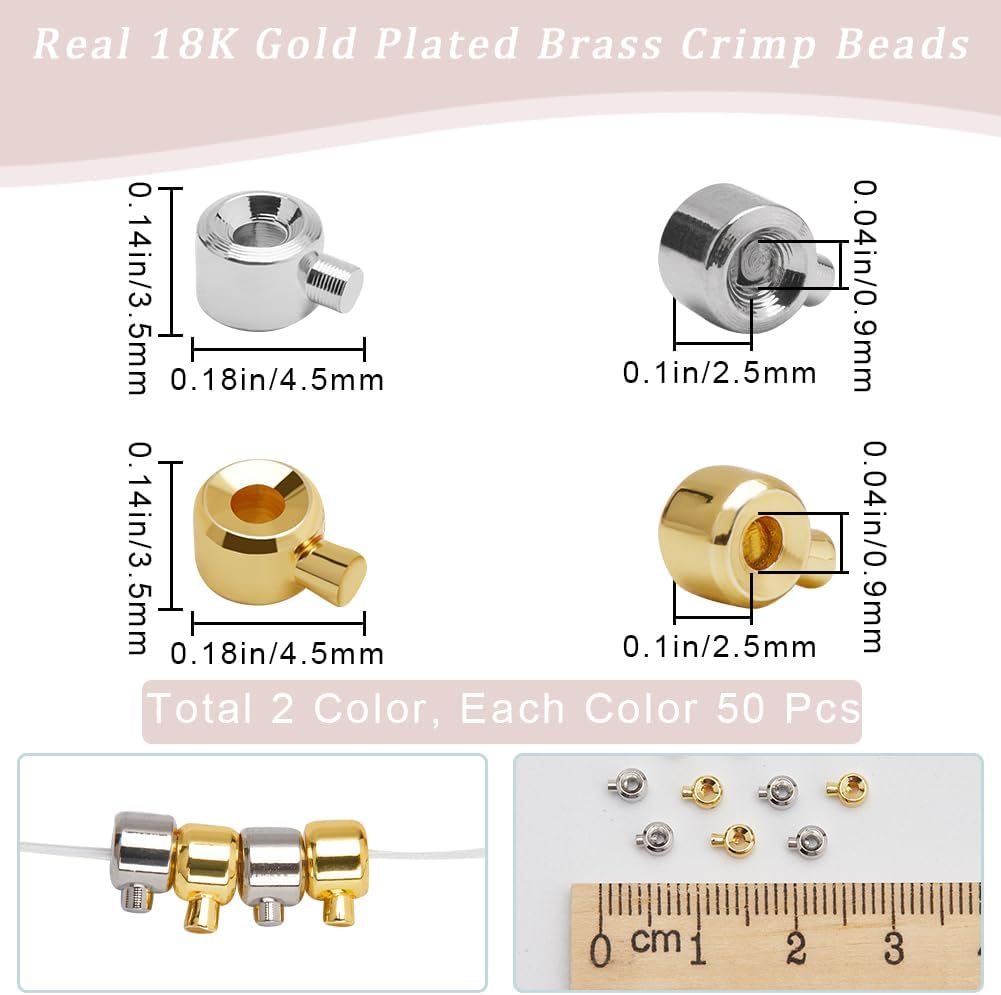 Beebeecraft 100Pcs 18K Gold Plated Brass Crimp Beads Charms Gold Silver Loose Rondelle Spacer Beads 4.5x3.5mm Metal Beading Findings for DIY Jewelry Making - Image 2