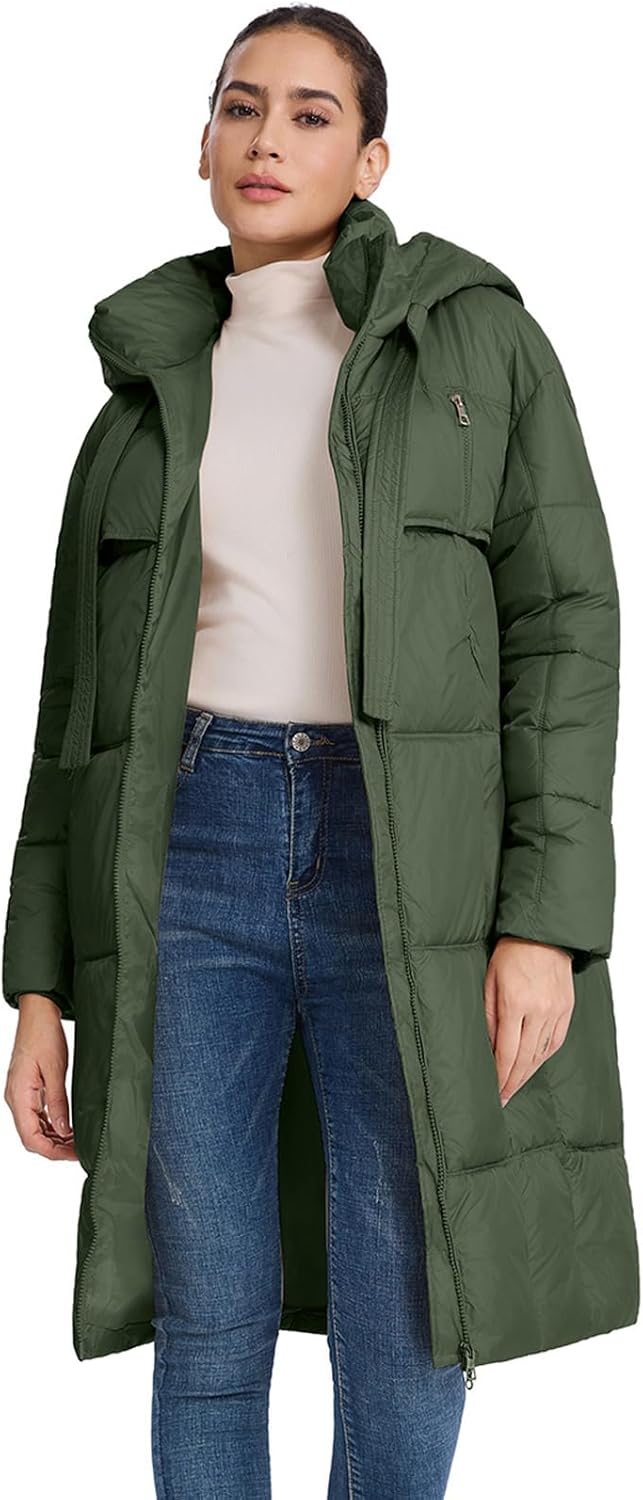 ALSOGO Women's Long Puffer Coat Thickened Hooded Quilted Padded Jacket Warm Winter Down Parka with Zipper Pockets - Image 3