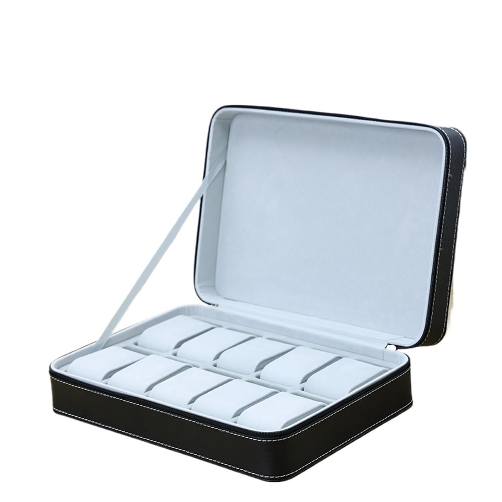 FVDZRFIE Watch Box 6/10/12 Girds Portable Watch Storage Boxes Organizer with Zipper Multifunctional Watch Display Box(Black 10 grids)