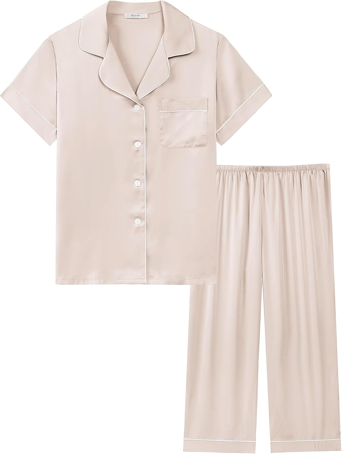 Joyaria Women Satin Silk Capri Pajamas Super Soft Comfy Sleepwear Short Sleeve Button Down loungewear Sets S-XXL