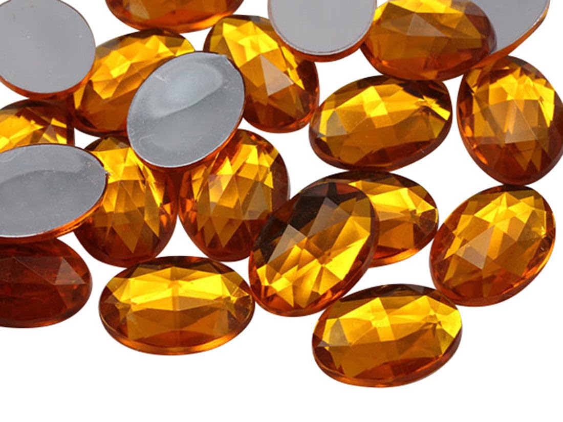 Allstarco Gold Topaz A2 25X18mm 1" Large Flat Back Oval Acrylic Rhinestones Cosplay Gems Plastic Jewels Embelishments Diy Crafts - 20 Pieces