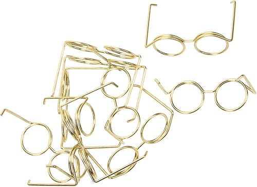 NUOBESTY 10 gafas de muñeca mini de metal con borde de alambre sin marco, lentes de vestir para muñecas, accesorios de disfraz (dorado)