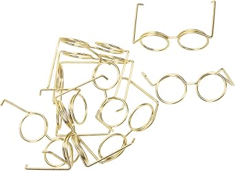 NUOBESTY 10pcs Mini Doll Glasses Metal Wire Rim Glasses Frameless Lens Doll Dress up Eyeglasses Tiny Costume Accessories Golden 37mm