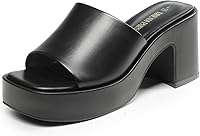 DREAMPAIRS Women's Chunky Platform Heels: Comfortable Slip-On Square Open Toe Block Heel Sandals 3.35 Inch Heel