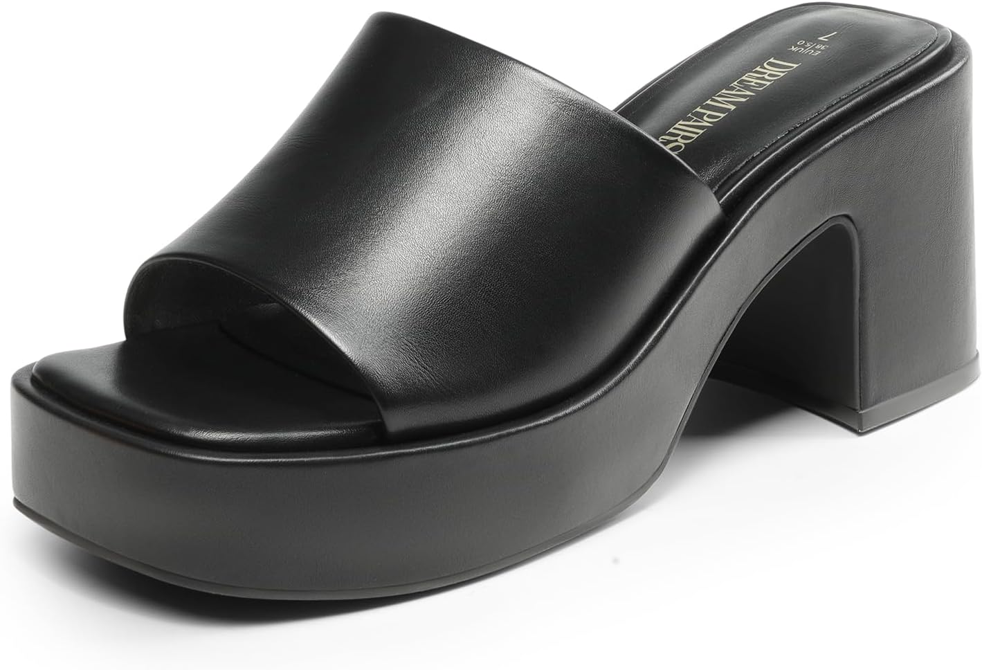 High Chunky Platform Heels for Women Fashion Comfort Slip on Square Open Toe Block Heel Sandals,Size 8.5,BLACK-PU,SDHS2410W