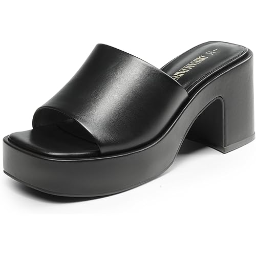 DREAM PAIRS High Chunky Platform Heels for Women Fashion Comfort Slip on Square Open Toe Block Heel Sandals