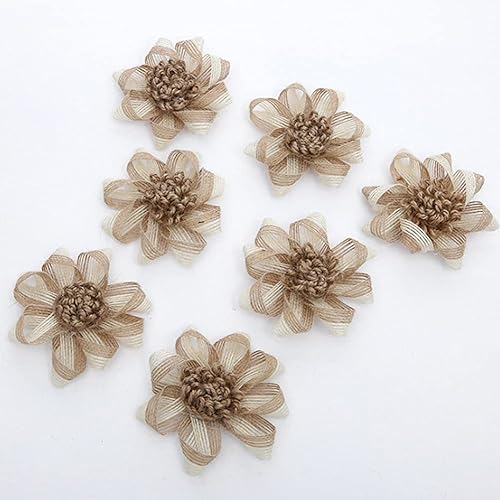Miniatura 3 de 9 piezas hechas a mano de arpillera con flores de yute, flores de arpillera rústicas de encaje para decoración de bodas y manualidades florales