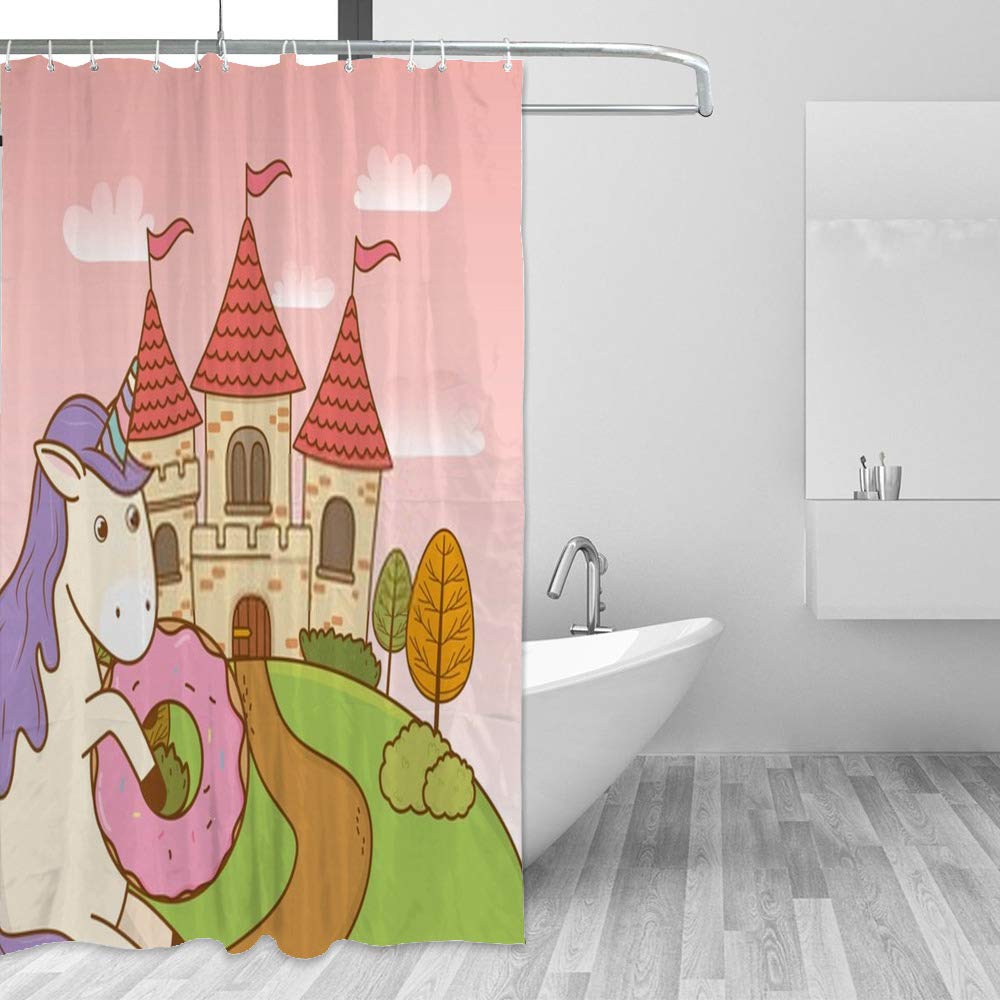 Rideau de douche anti-moisissure licorne 180x180 cm en polyester imperméable avec crochets