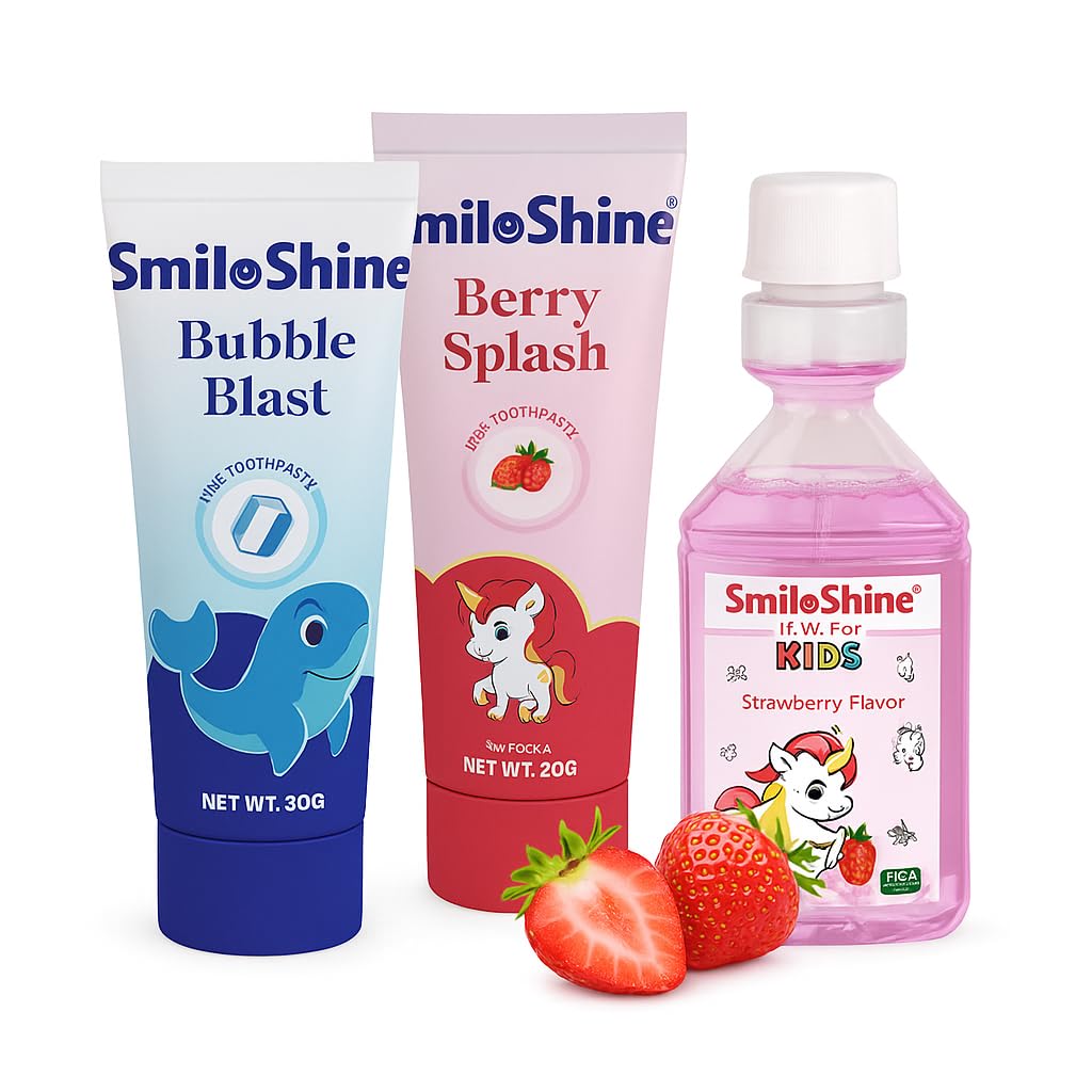 SmiloShine Kids Toothpaste&Mouthwash Combo Pack- 2 Toothpaste (Strawberry & Bubblegum Flavour)+1 Kids Strawberry Mouthwash, Children Oral Care Set for Cavity Protection,Fresh Breath &Healthy Teeth-image-14