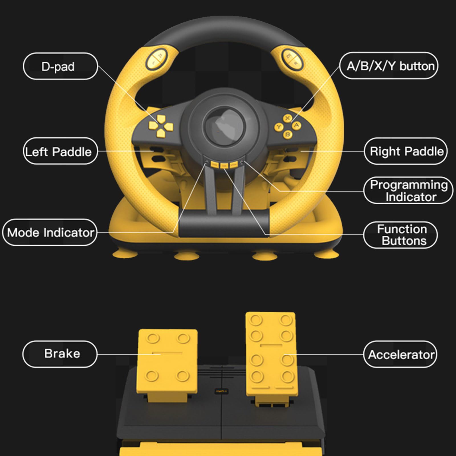 Elnwnnkc Simuladores De Conducción Motor Doble Vibración Volante USB Juego Carreras Con Pedales Para Dirección Juegos Múltiples Plataformas
