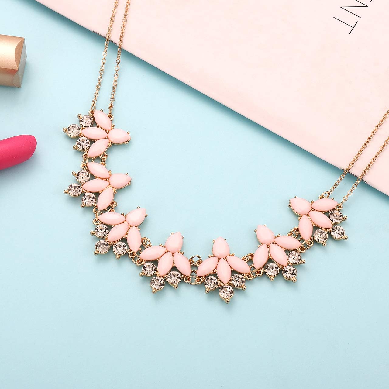 Crystal Flower Collar Necklace for Women Chunky Rhinestone Floral Bib Statement Choker Necklace