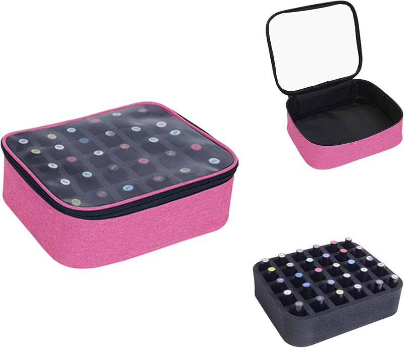 UOZL Estojo transparente para esmaltes Rose Red 30, com divisórias removíveis, 24 cm x 19,5 cm x 8 cm