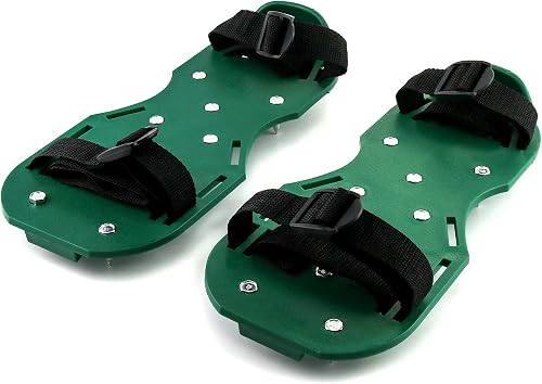 Lawn Aerator Shoes, Soil Aeration Shoe Pair with Spikes and Adjustable Straps and Heavy Duty Buckles One Size Fits All, 1 Pack Green