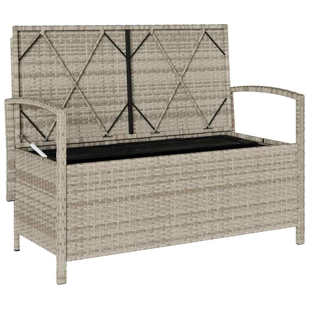 SYDE Banco de Jardín con Almacenaje, Ratán Sintético, Gris Claro | Asiento Exterior con Cojín Desenfundable, Bolsa Impermeable, Resorte de Gas, Lavable