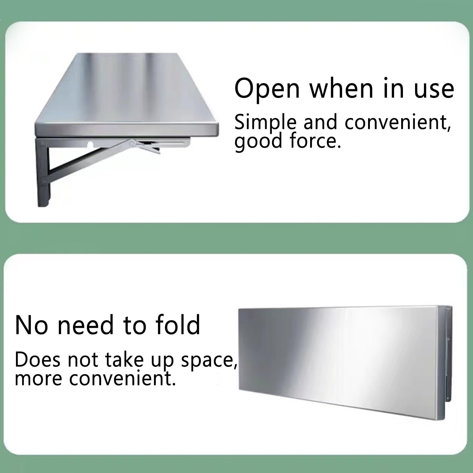 Mesa plegable de acero inoxidable, plegable, exterior - 90×40 cm, superficie de acero inoxidable cepillado 304
