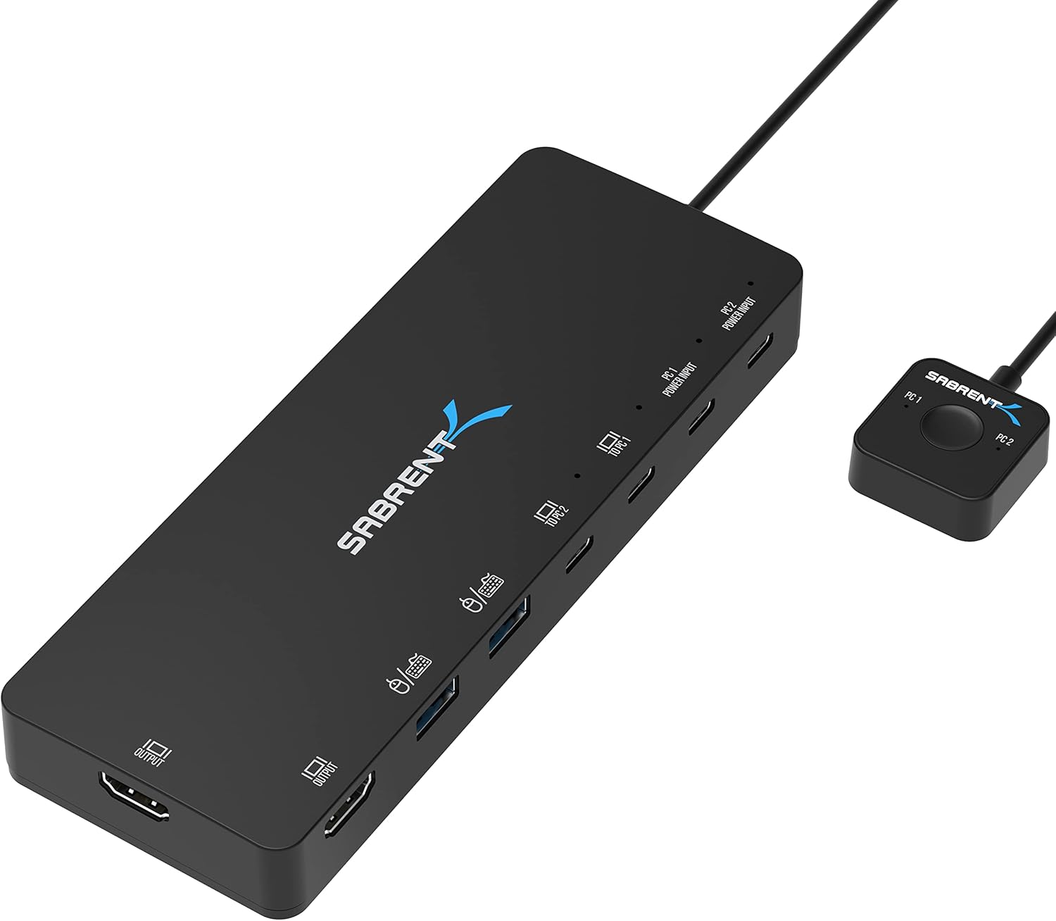 SABRENT KVM Switch, 2 port USB C Inputs, 2 outputs avec 60W PD, 2 USB, 2 port HDMI 4K60Hz pour