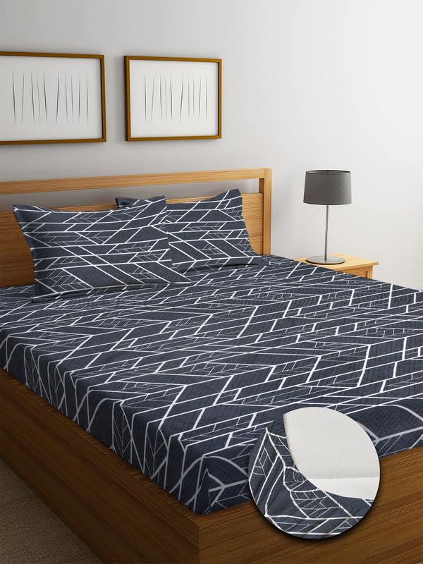 NHD HOME Premium Cotton 220 TC Elastic Fitted Bedsheets with 2 Pillow Covers | Double/King Bed with All Around Elastic Wrinklefree Supersoft Breathable |Size-78 x72+10 inches | White & Black (B0CVYJFGD1) Amazon Price History, Amazon Price Tracker