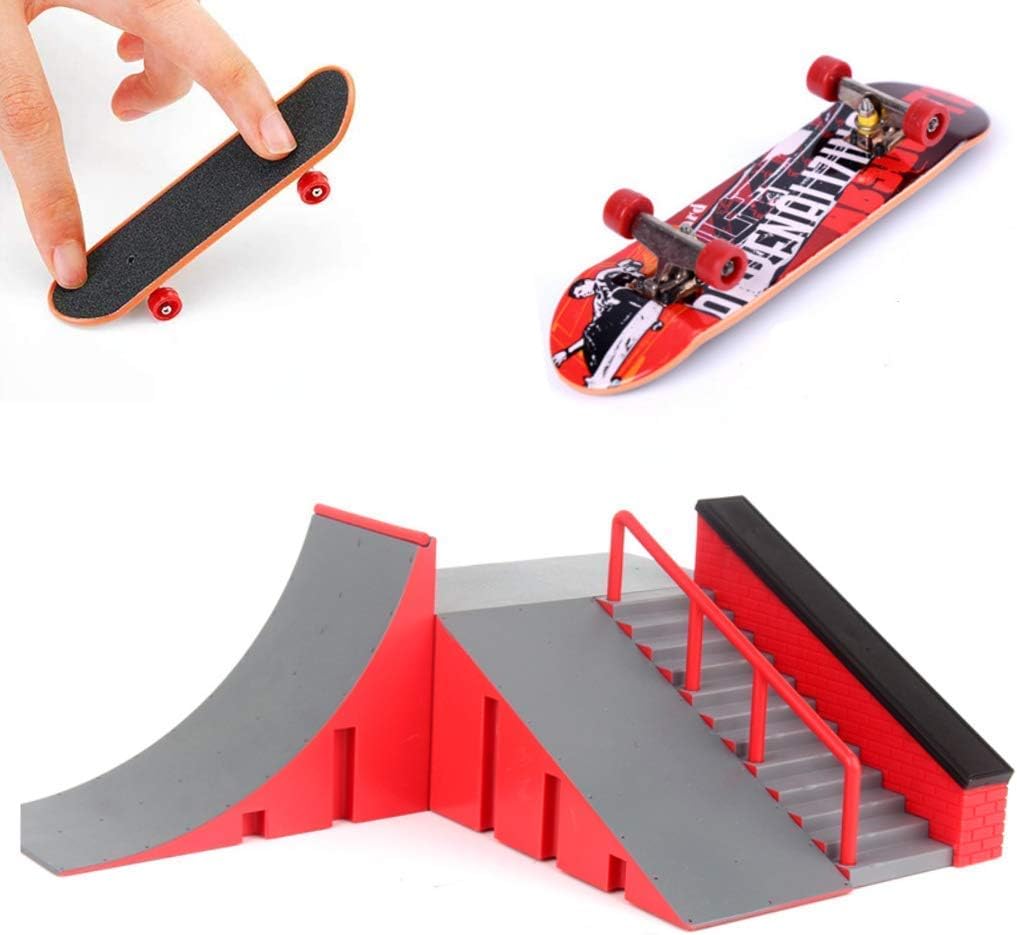 AumoTo Skatepark Ramps, Mini Fingerboard Skate Park Kit for Tech Deck Circuit Board DIY Finger Skate Boarding Ultimate Sport Training Props Toy for Kids