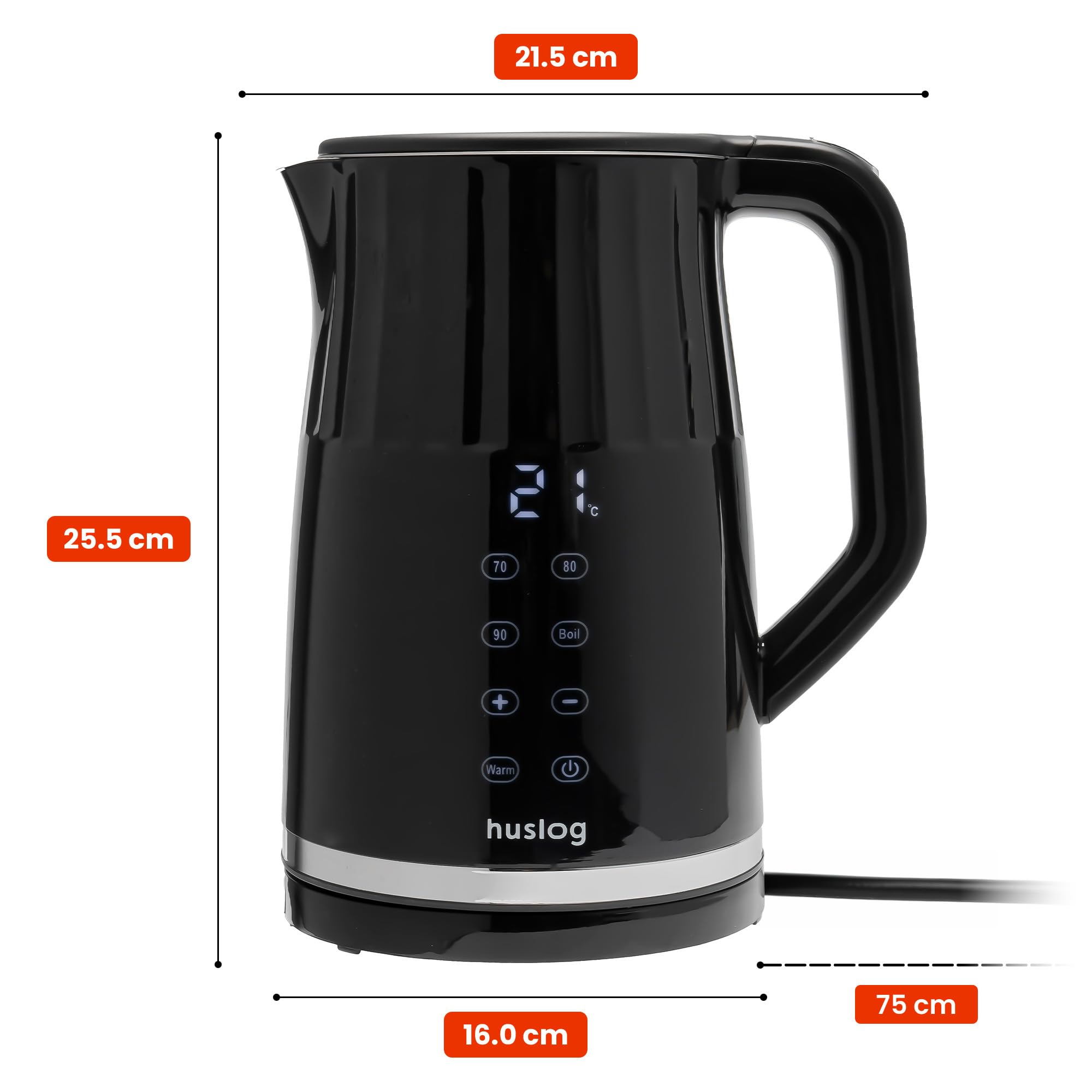 Bollitore elettrico da 1,7 l, 2200 W, con controllo della temperatura e pannello touch, design retrò, display LED, 4 programmi, 13 livelli, Keep Warm 2h, Cool Touch, acciaio inox 304, senza BPA