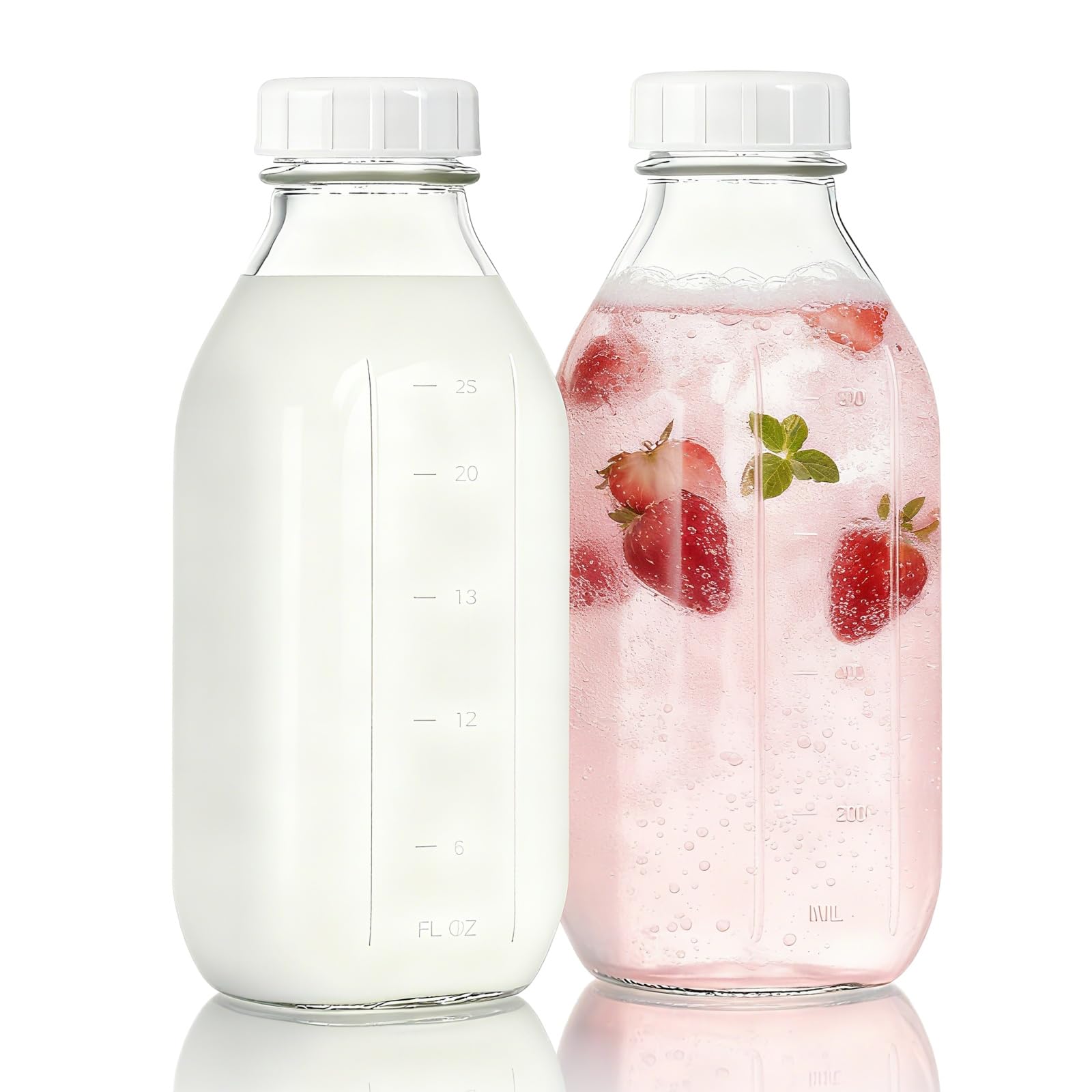 Siocok Transparent 2 Pack Glass Milk Bottles With Lids 1000Ml/33.8Oz, With Reusable Leakproof Airtight Screw Lid, Storage Container And Decor - Leakproof Glass Bottles With Lids, Milk Jug Pitcher, Square ﻿ (2)