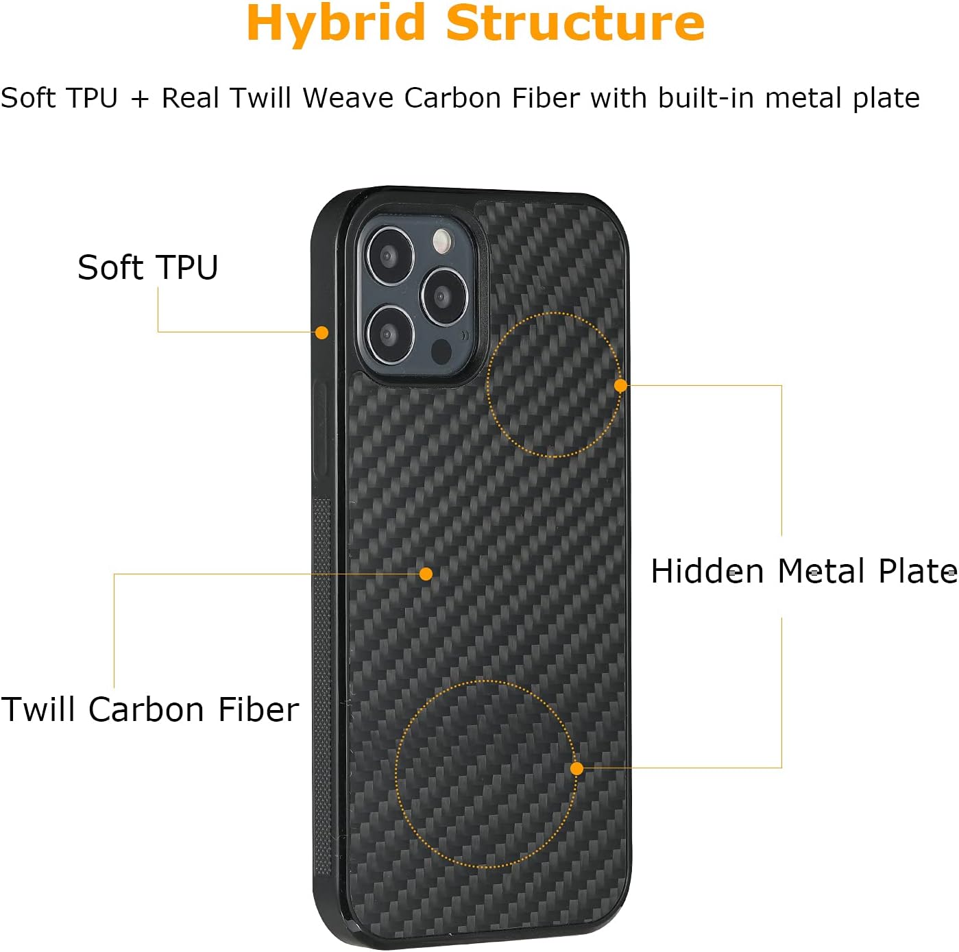 molzar Grip Series for iPhone 12 and 12 Pro Case with Real Weave Carbon Fiber, Built-in Metal Plate for Magnetic Mount, Works with Qi-Certified Chargers, Glossy Black/Weave