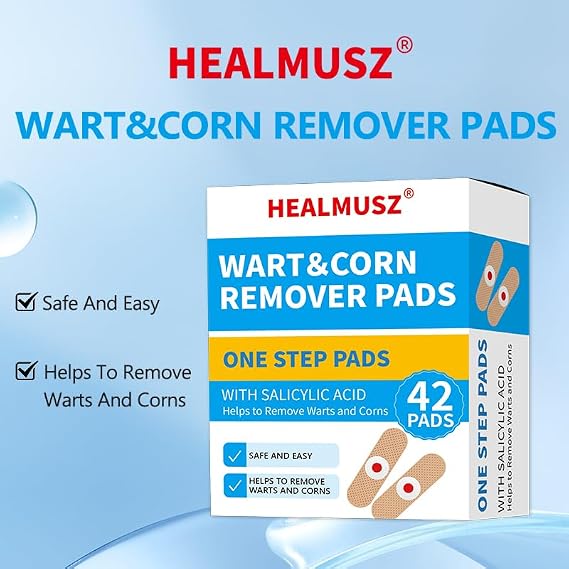 HEALMUSZ Wart Remover Pads, 40% Salicylic Acid Maximum Strength One Step Bandages for Hands Neck Feet Fingers Fast Effective for Plantar Wart, Hand Wart, Corns, Callus Removal 42 Pads.