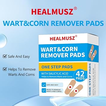HEALMUSZ Wart Remover Pads, 40% Salicylic Acid Maximum Strength One Step Bandages for Hands Neck Feet Fingers Fast Effective for Plantar Wart, Hand Wart, Corns, Callus Removal 42 Pads.