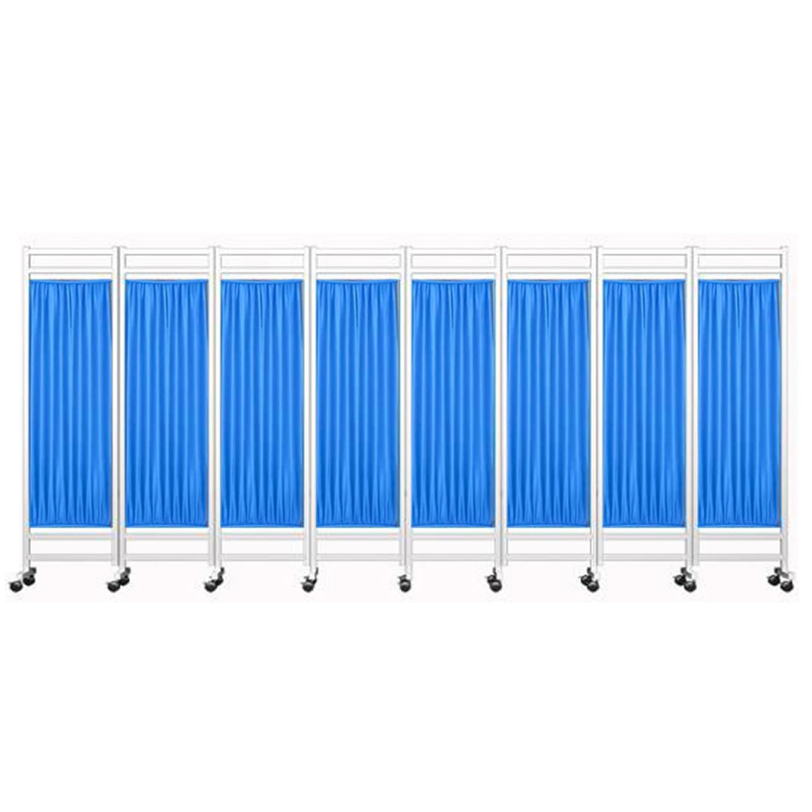 3-8 Panels Medical Privacy Screen,6Ft High Folding Room Seperating Divider,Standing Door Partition with Wheels,Ideal for Ward/Clinic/Patient/Exam(Blue,8-Panel)