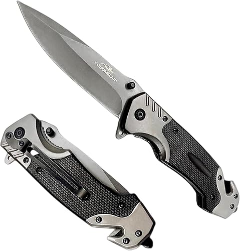 Cuchillo de bolsillo plegable de 9 pulgadas, cuchillo táctico multiherramienta con hoja de acero inoxidable, mango G10 con rompedor de vidrio, clip