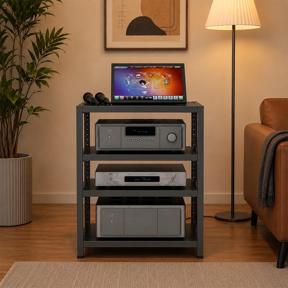 Rack AV réglable à 5 niveaux pour tourne-disques – Meuble de rangement HiFi en bois avec design élégant, parfait pour la maison audio et le divertissement