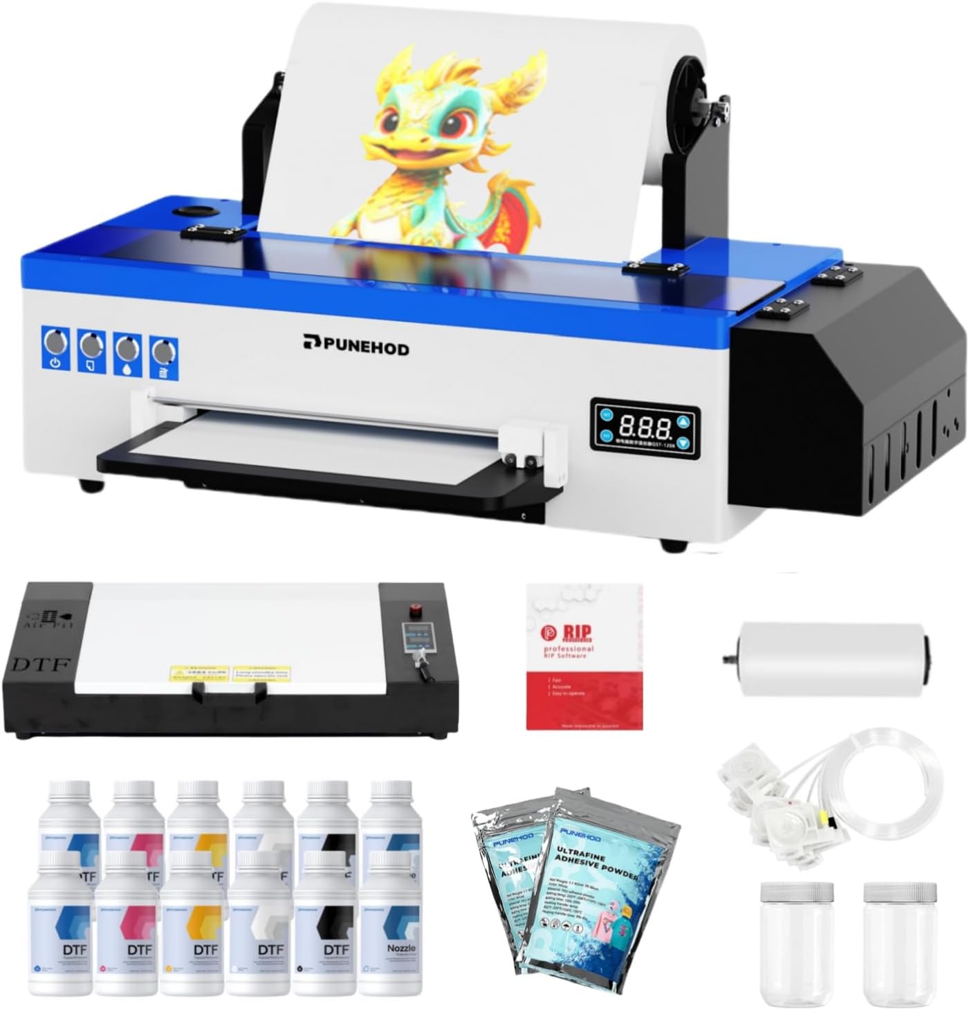 PUNEHOD L1800 DTF Printer A3 DTF Transfer Printing Machine, 13" Width Direct to Film Printer with White Ink Circulation, DIY Print for T-Shirt (L1800+Oven+Double Consumable)
