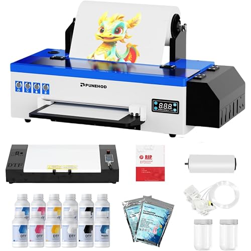 PUNEHOD L1800 DTF Printer A3 DTF Transfer Printing Machine, 13" Width Direct to Film Printer with White Ink Circulation, DIY Print for T-Shirt (L1800+Oven+Double Consumable)