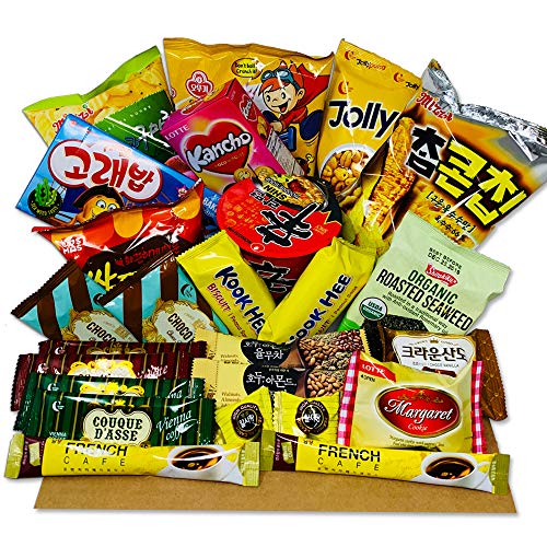 DANKONG Korean Snack Box - 25 Count of Variety Assorted Individual Wrapped Essentials Sample Packs of Candy, Snacks, Chips, Ramen, Cookies, Treats for Men, Women, Kids, Children, College Students