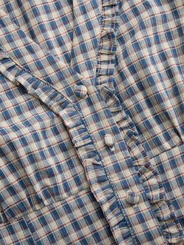 CIDER Plaid Shirts for Women Gingham Checkered V Neck Button Down Short Sleeve Casual Blouse Women Cotton Top2