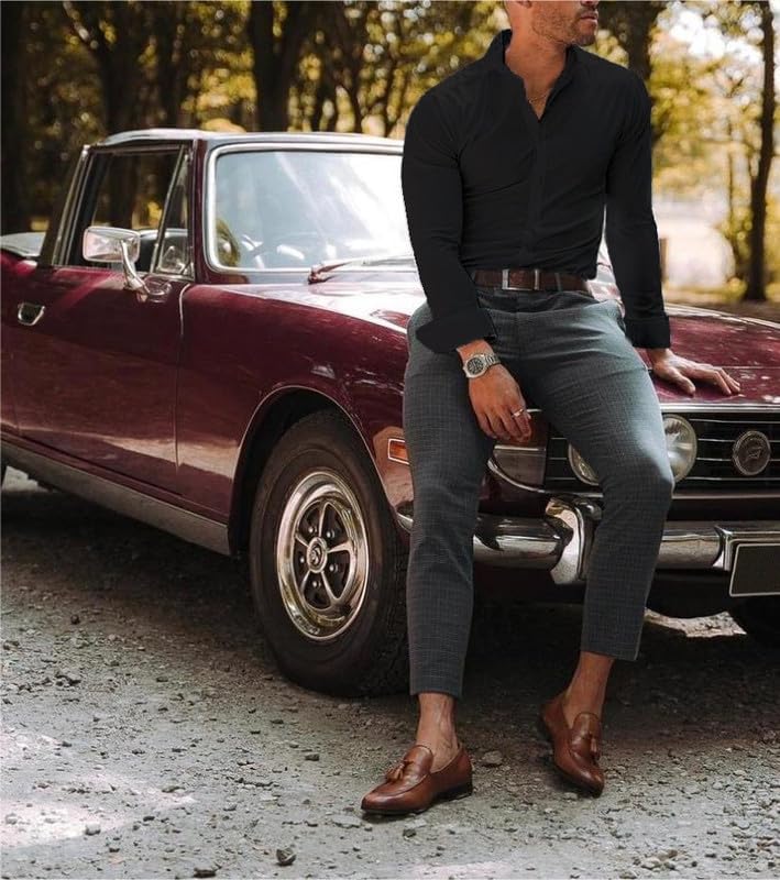 Dress Shirts for Men Stretch Slim Fit Long Sleeve Mens Dress Shirts Casual Business Muscle Fit Button Down Shirts - Image 4