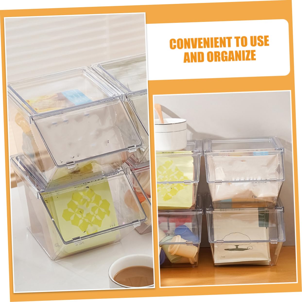 ABOOFAN Porta Bolsitas de Té Acrílico 4 Piezas, Caja Organizadora | Set Apilable de Sobremesa, Acabado Liso, para Mantener Pequeños Objetos Ordenados